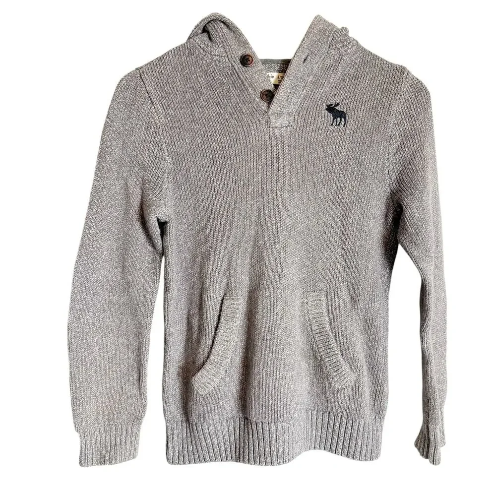 Abercrombie Kids Gray Knit Hooded Long Sleeve Preppy School Sweater Boy’s 10